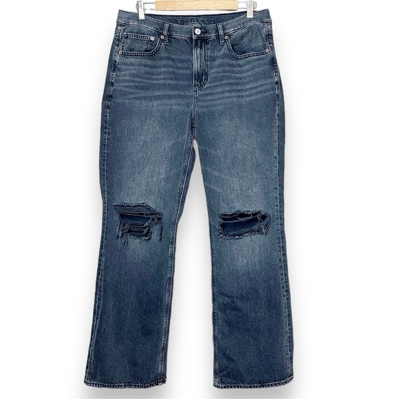 American Eagle 90s Bootcut Jeans 12 black distressed high rise boot cut ripped - Picture 1 of 14